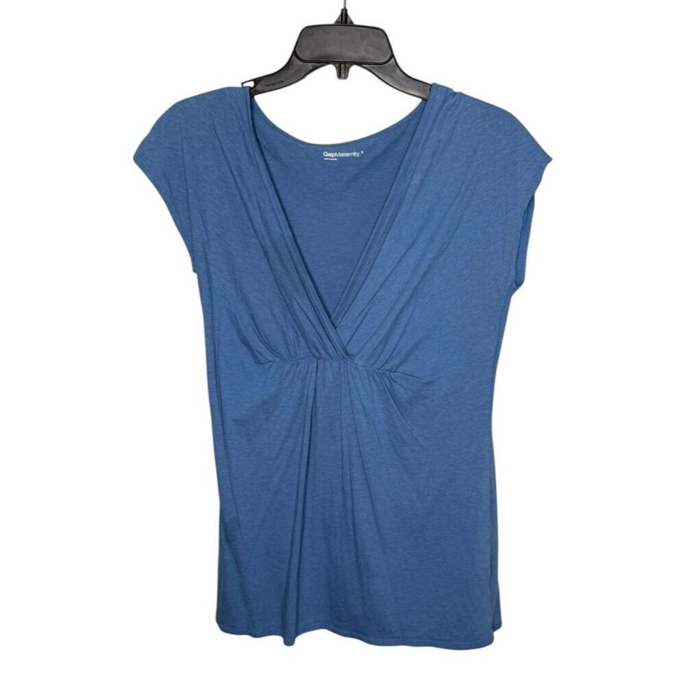 GAP Maternity Blue V-Neck Surplice Short Sleeve Top Small